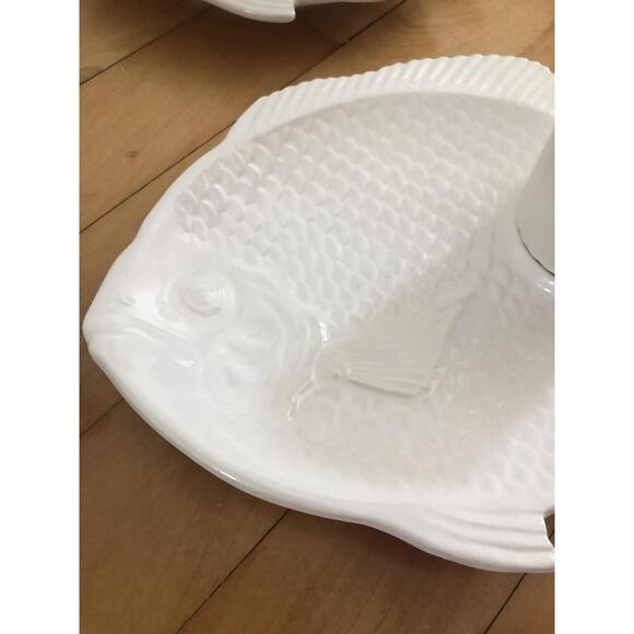 VINTAGE JAPAN Ceramic Sushi Plate Sauce Cup 8 Inch Fish Shape Sold By Each - Picture 4 of 5